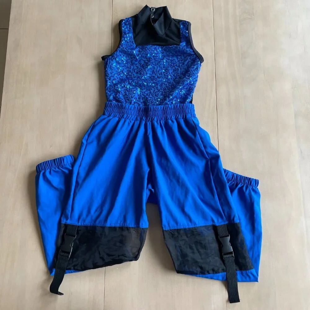 Weissman Girl's Hip-Hop Sequin Dance‎ One Piece Costume Jumpsuit, Blue - Size IC